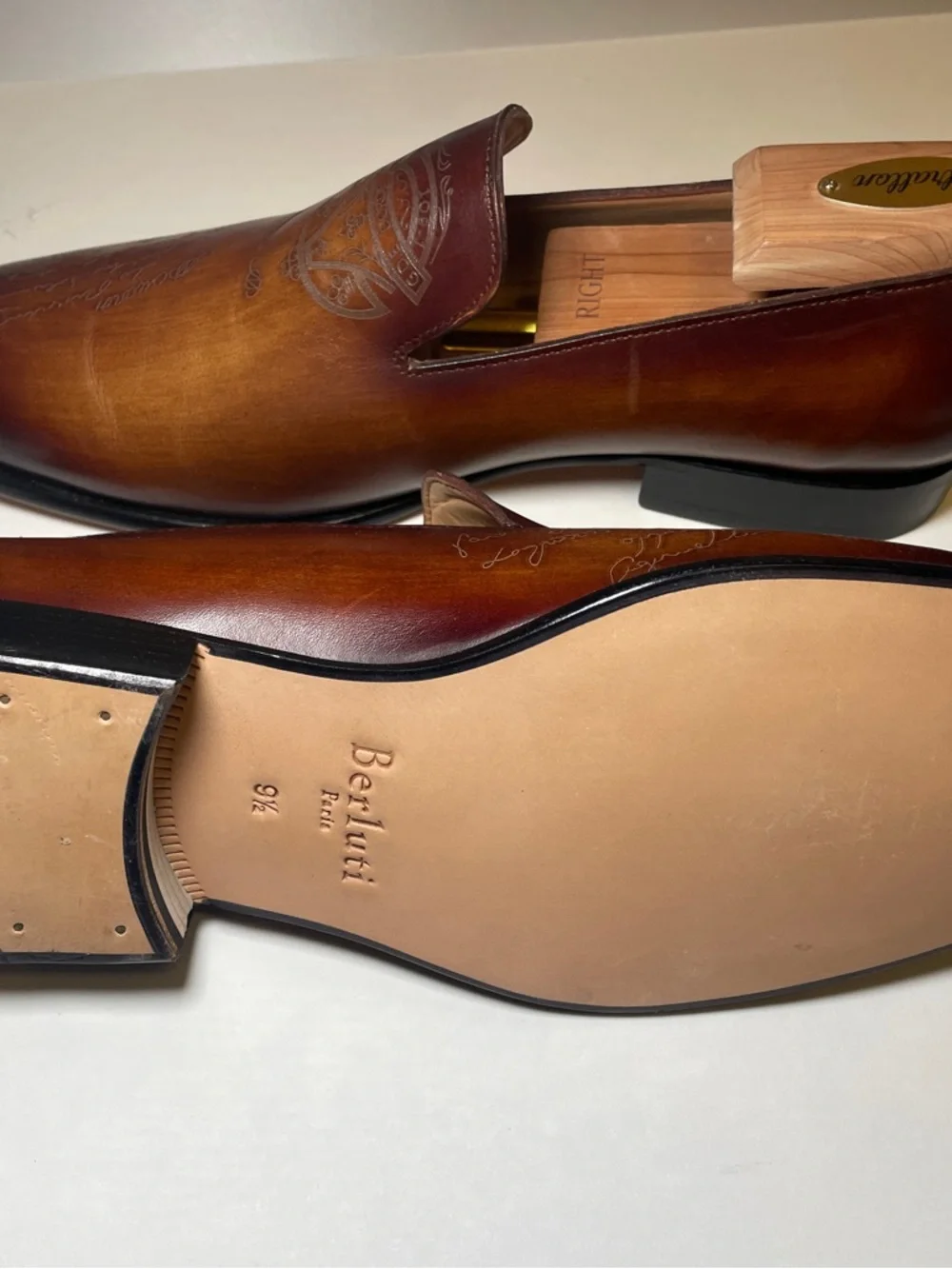Hand-Painted Chestnut Brown Leather Men’s Slip-On Loafers - Picture 4 of 9